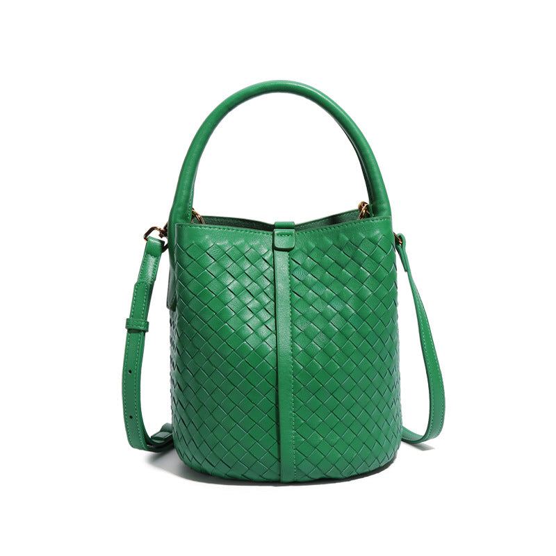 Leather Woven Bucket Bag for Women Pu Leather Handwoven bag Gift for women