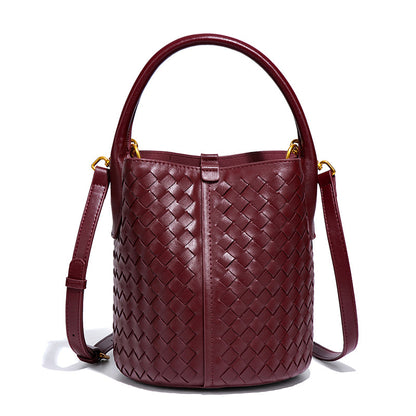 Leather Woven Bucket Bag for Women Pu Leather Handwoven bag Gift for women