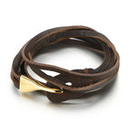 Men’s Trendy Braided Leather Wrap Bracelet with Titanium Steel Fishhook Clasp – Multi-Layer Design