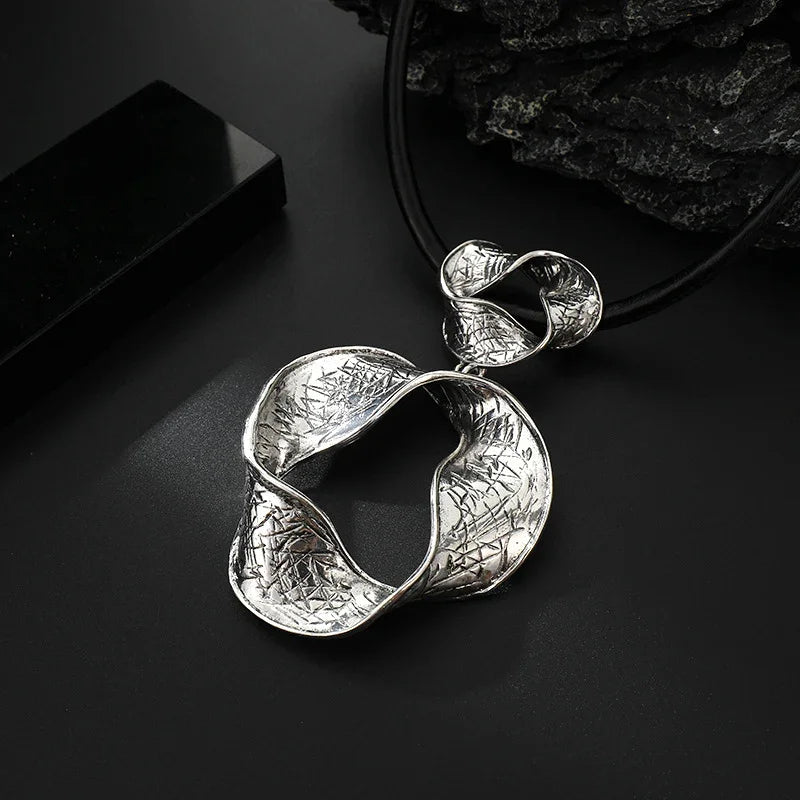 Stylish Gold Pendant Necklace Textured Metal Design Fashion Jewelry for Women