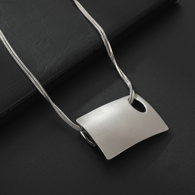 Trendy Silver Long Necklace for Women Square Pendant Jewelry Necklaces Fashion