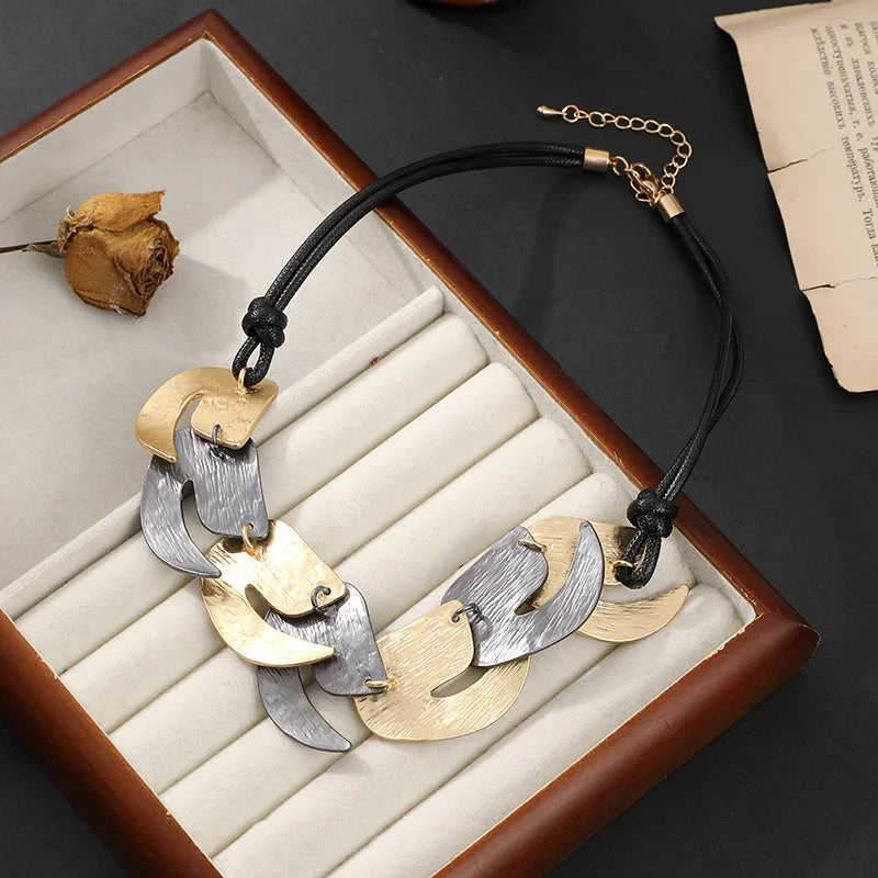 Mixed Metal Hammered Statement Necklace