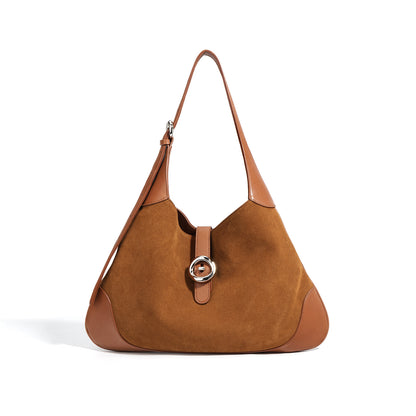 Suede Shoulder Bag  Cowhide Tote Bag- Coffee