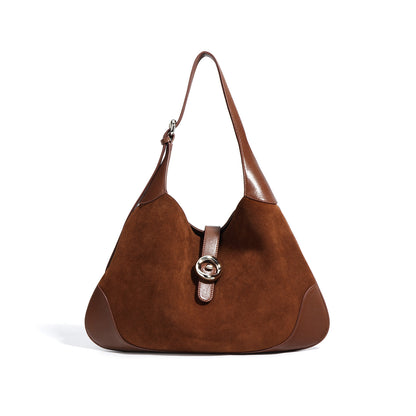 Suede Shoulder Bag  Cowhide Tote Bag- Coffee