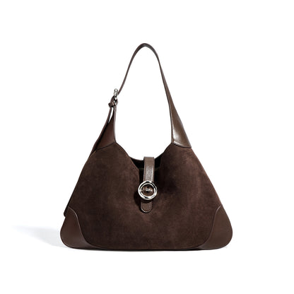 Suede Shoulder Bag  Cowhide Tote Bag- Coffee