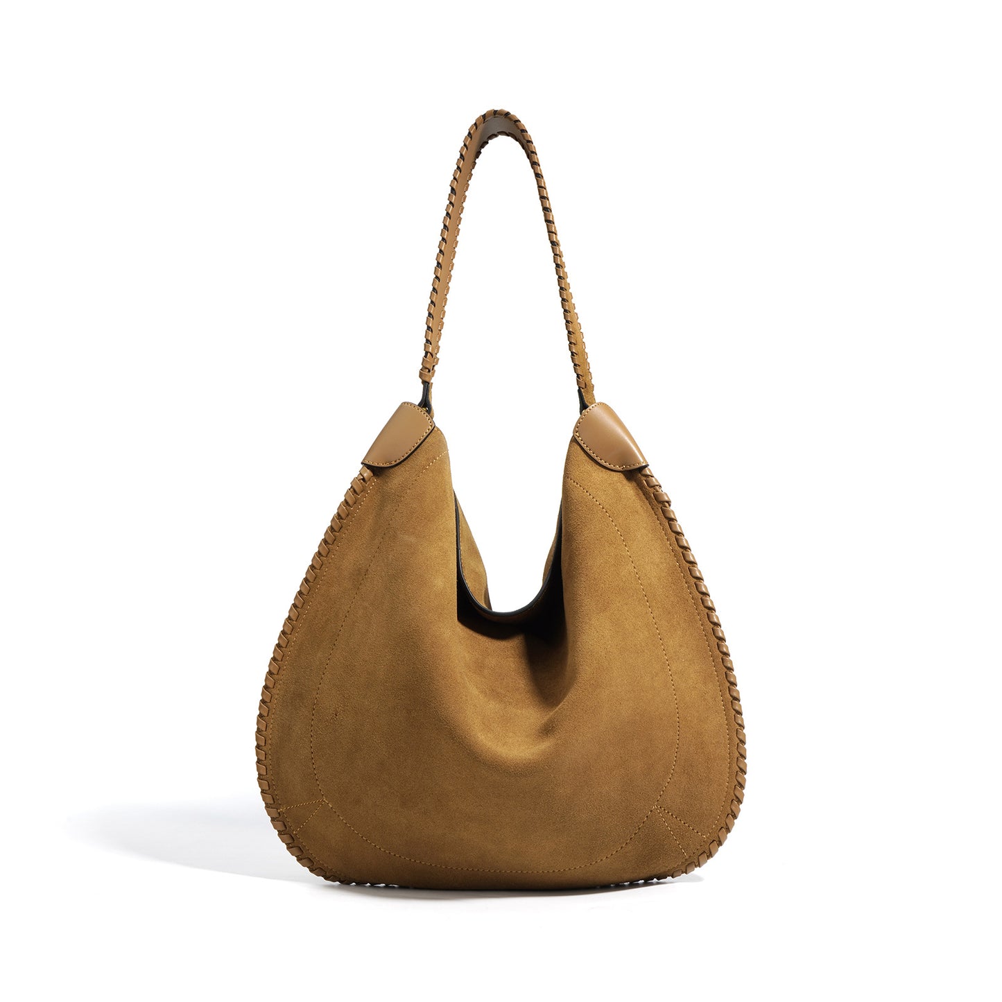 Hobo Soft Bag In Braided Suede Calfskin Leather Suede Shoulder Bag - Brown