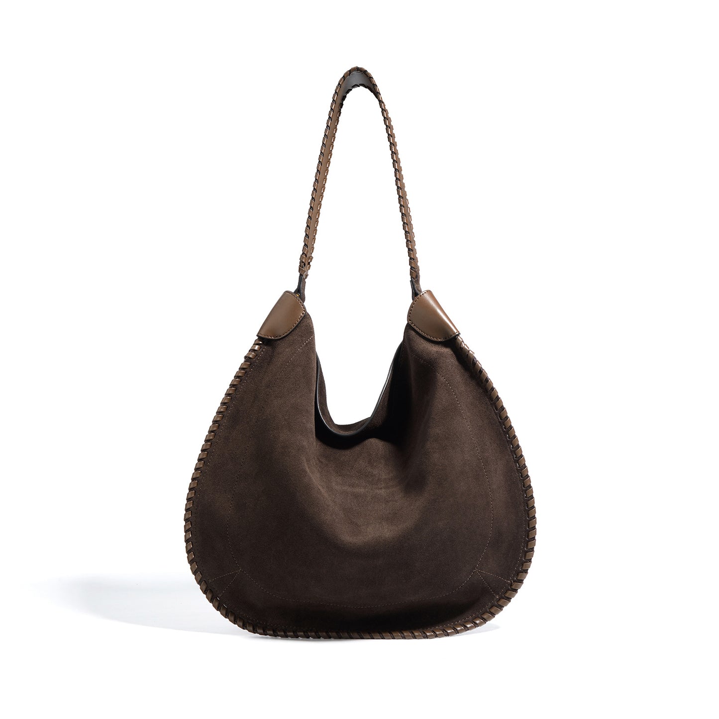 Hobo Soft Bag In Braided Suede Calfskin Leather Suede Shoulder Bag - Brown