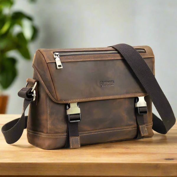Genuine Leather Mens Briefcase 14 Inch Laptop Bag, Casual Vintage Crossbody Bag Business Messenger Handbag for Men Women Travel School Lawyer