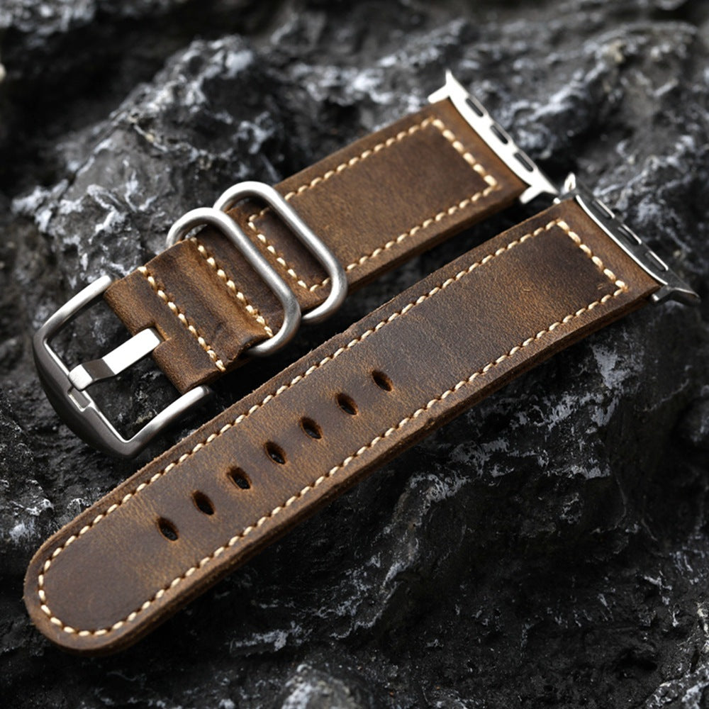 Genuine Leather Cowhide Handmade Apple Watch 9 Leather Watchband