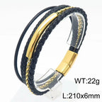 Men’s Layered Braided Leather Bracelet – Street Style Wristband with Magnetic Clasp