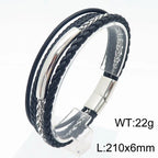 Men’s Layered Braided Leather Bracelet – Street Style Wristband with Magnetic Clasp