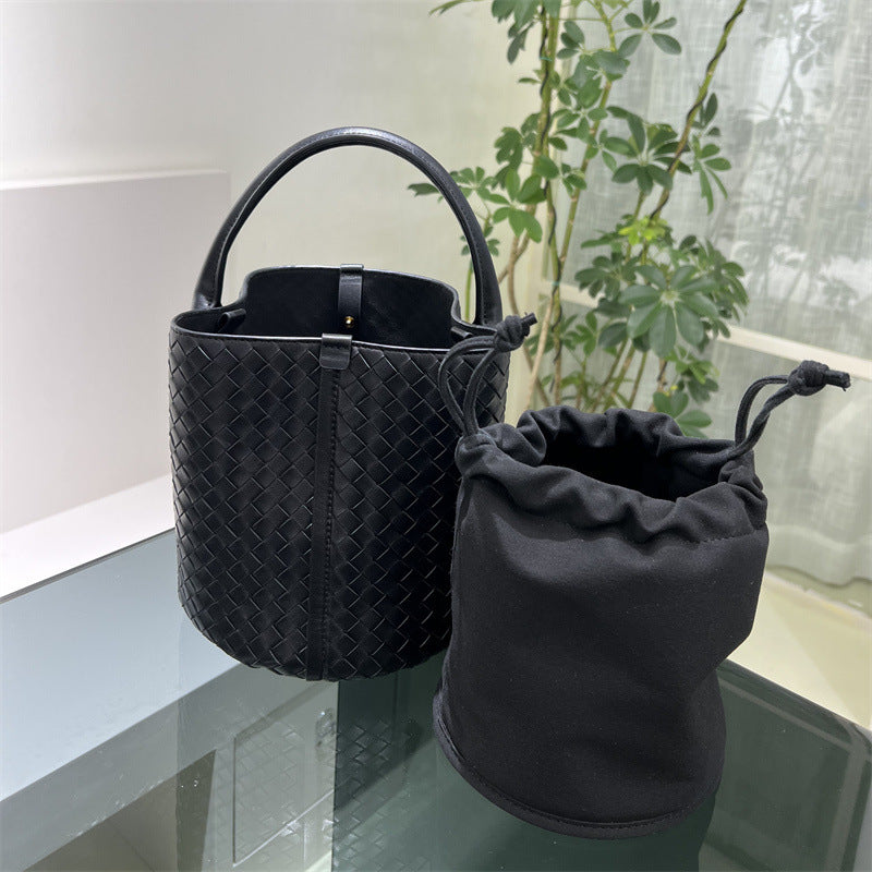 Leather Woven Bucket Bag for Women Lambskin Handwoven bag Gift for women