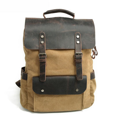 Personalized Waxed Canvas Backpack - Stylish Leather Laptop Rucksack, Waterproof Travel & Work Bag