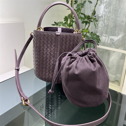 Leather Woven Bucket Bag for Women Lambskin Handwoven bag Gift for women