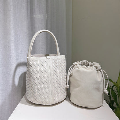 Leather Woven Bucket Bag for Women Lambskin Handwoven bag Gift for women