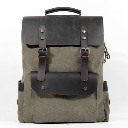 Personalized Waxed Canvas Backpack - Stylish Leather Laptop Rucksack, Waterproof Travel & Work Bag