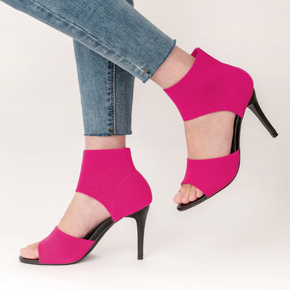 Elegant Women's Peep Toe Stiletto Heeled Sandals Stretchy Knit High Heels for Wedding,pink