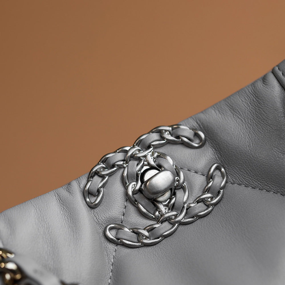 Lambskin Leather Handbag ,Grey