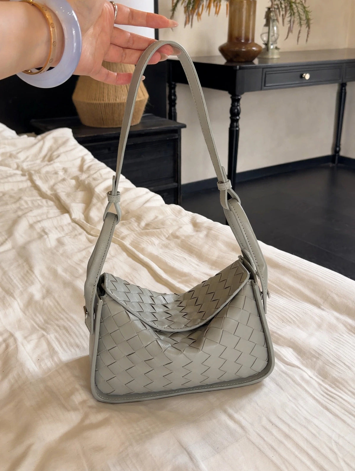 Small Genuine MINT Woven Leather Handbag for Women