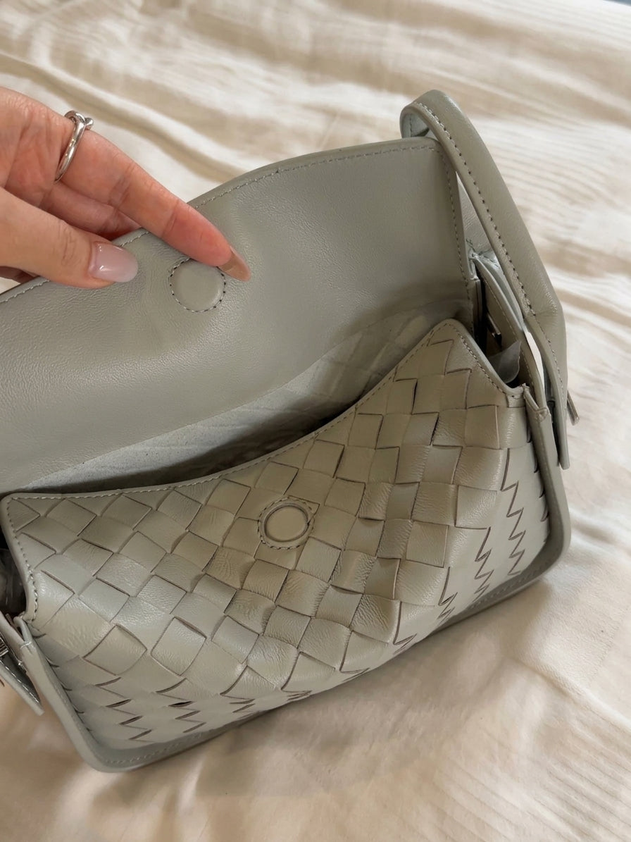 Small Genuine MINT Woven Leather Handbag for Women