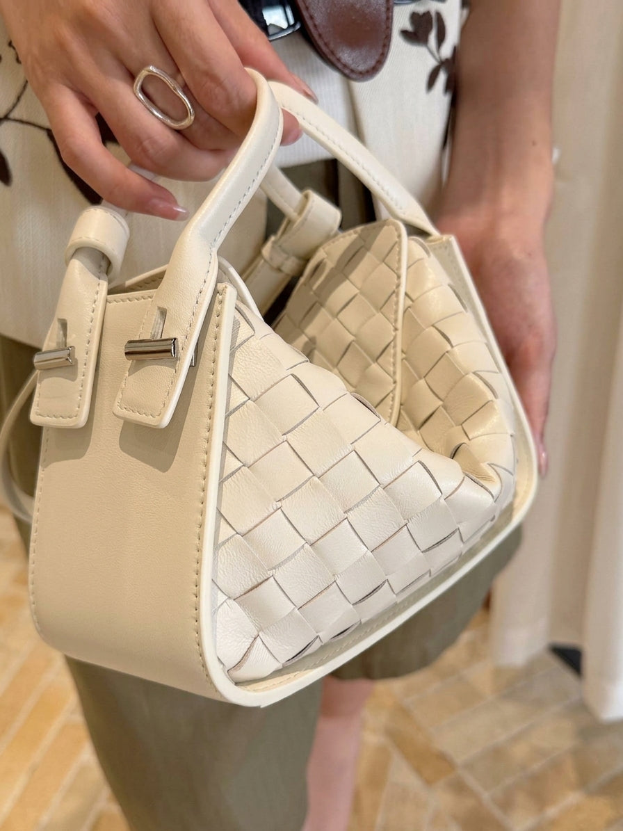 Small Genuine White Woven Leather Handbag for Women
