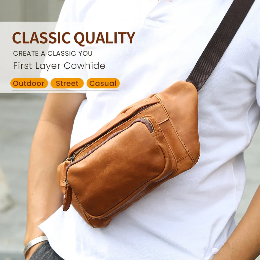 Chest Bag Leather Waist Packs Men Belt Travel Waist Bag for Man,Cowhide