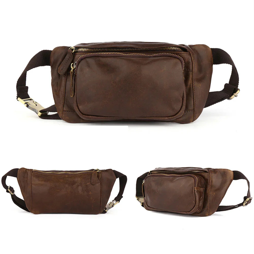 Chest Bag Leather Waist Packs Men Belt Travel Waist Bag for Man,Cowhide