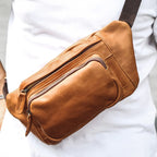 Leather Waist Belly Bag Leather Belt Fanny Travel Bag for Man