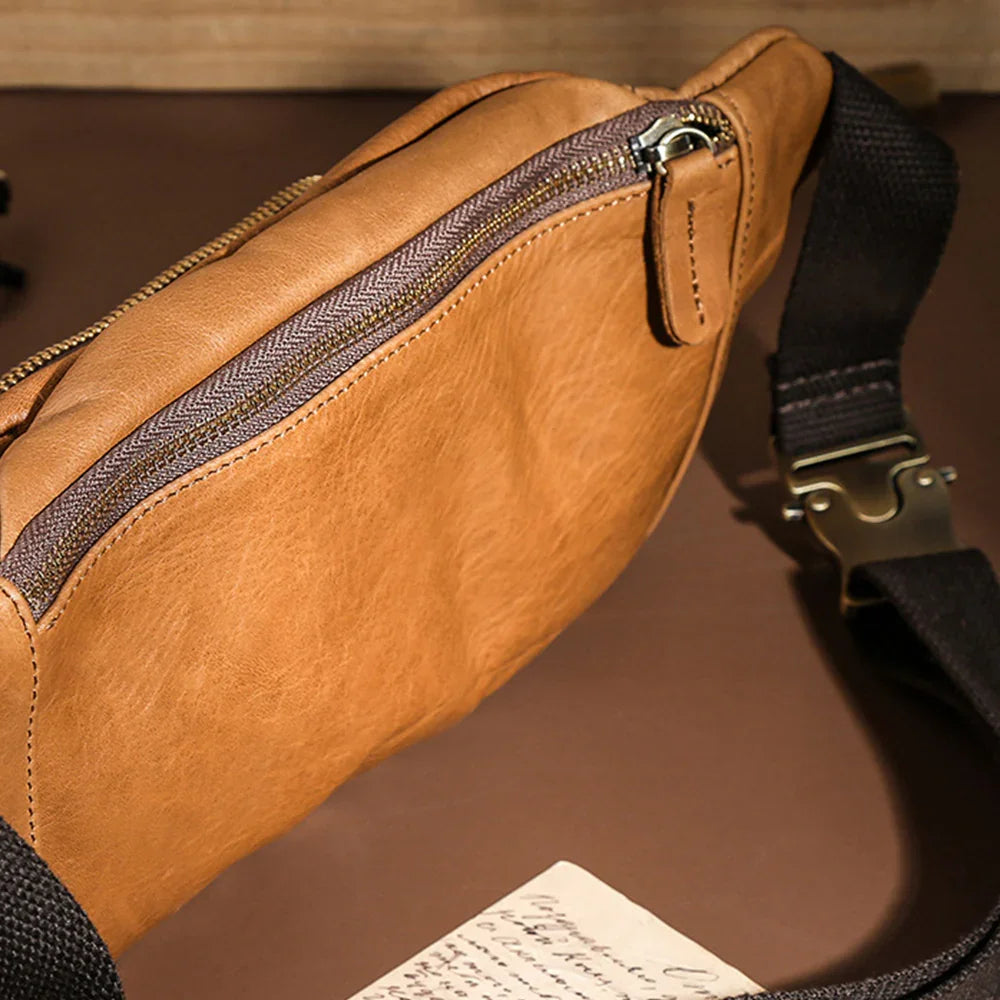 Chest Bag Leather Waist Packs Men Belt Travel Waist Bag for Man,Cowhide