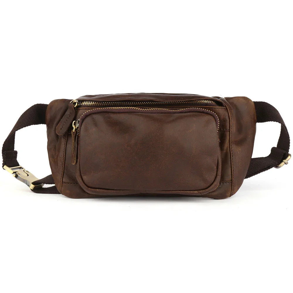 Leather Waist Belly Bag Leather Belt Fanny Travel Bag for Man