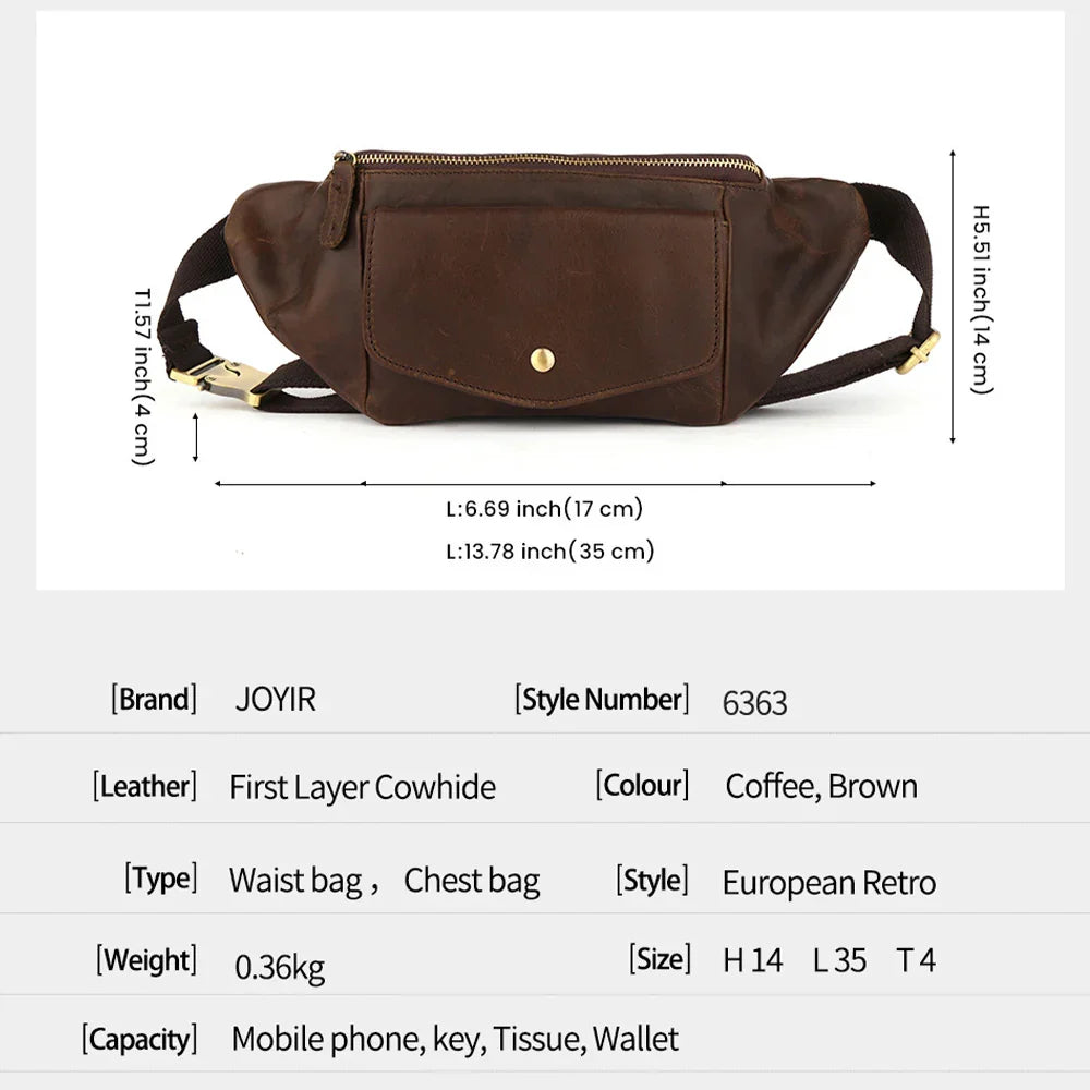 Men's Leather Waist Belt Bag Stylish Fanny Pack & Travel Pouch,Cowhide