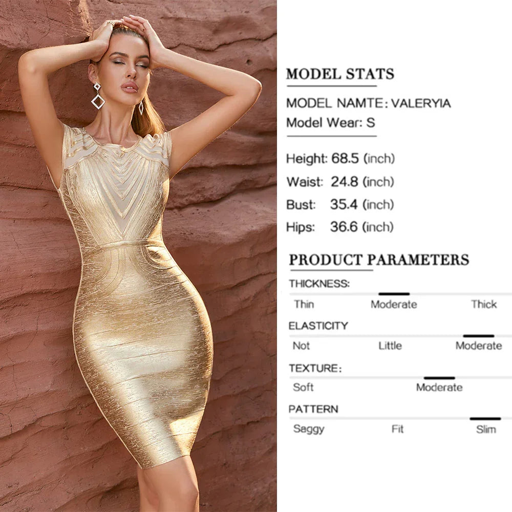Absolute Queen Gold Metallic Bandage Midi Dress - CIVIBUY