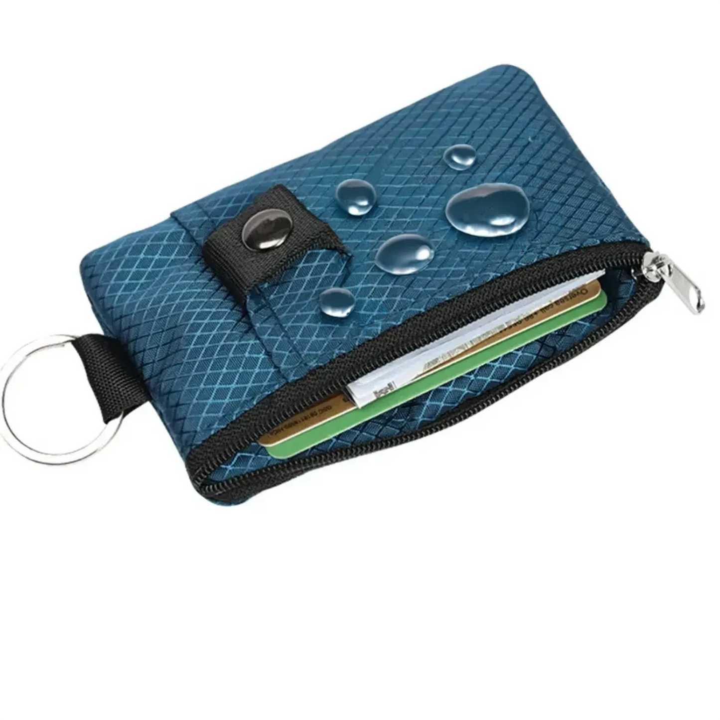 RFID Blocking Zip ID Wallet: Compact, Water-Resistant with Lanyard for Travel-navy