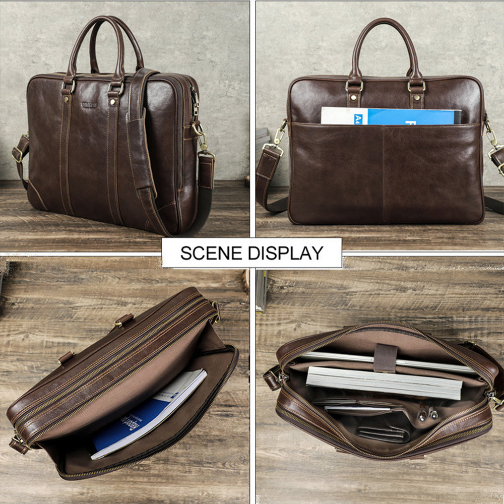 16 Inch Laptop Leather Briefcase for Men Large Messenger Computer Satchel for Business