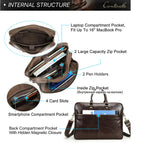 レザーブリーフケース 16インチノートパソコン用メッセンジャーバッグ メンズ 大容量 コンピューターサッチェル ショルダーハンドバッグ ビジネス 仕事 旅行用