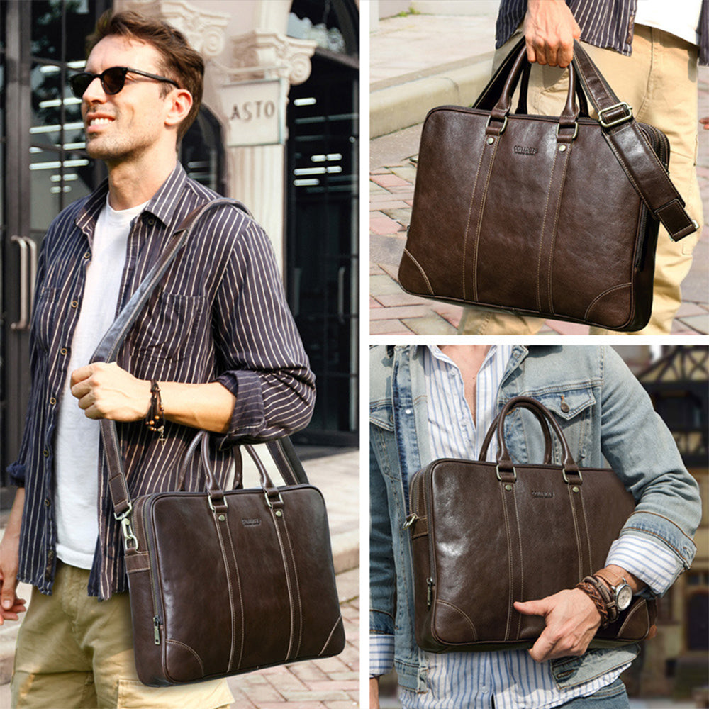 16 Inch Laptop Leather Briefcase for Men Large Messenger Computer Satchel for Business