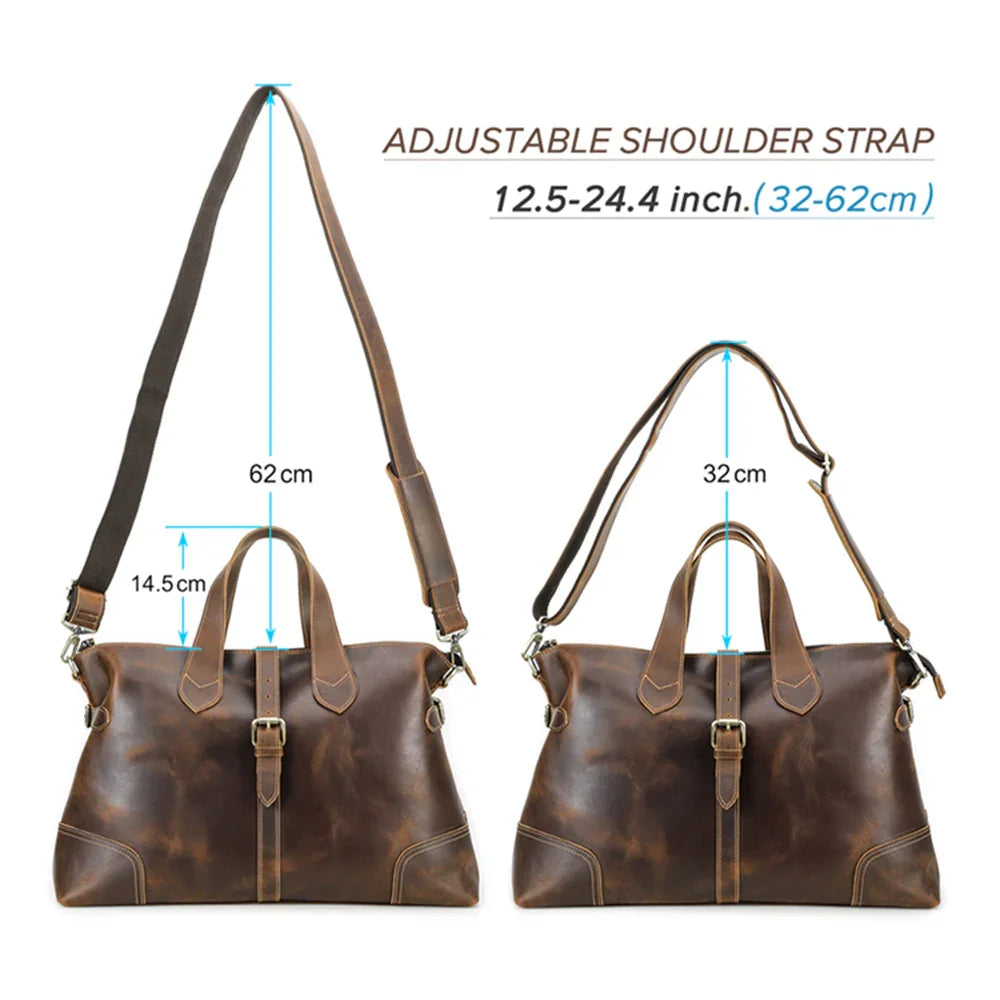 ブラウンレザーのメンズハンドバッグ – スタイリッシュで実用的