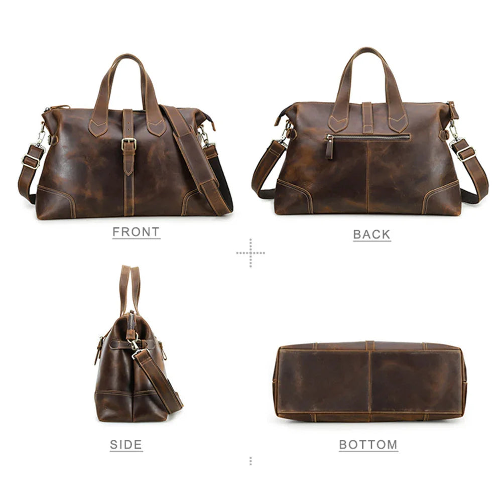 ブラウンレザーのメンズハンドバッグ – スタイリッシュで実用的