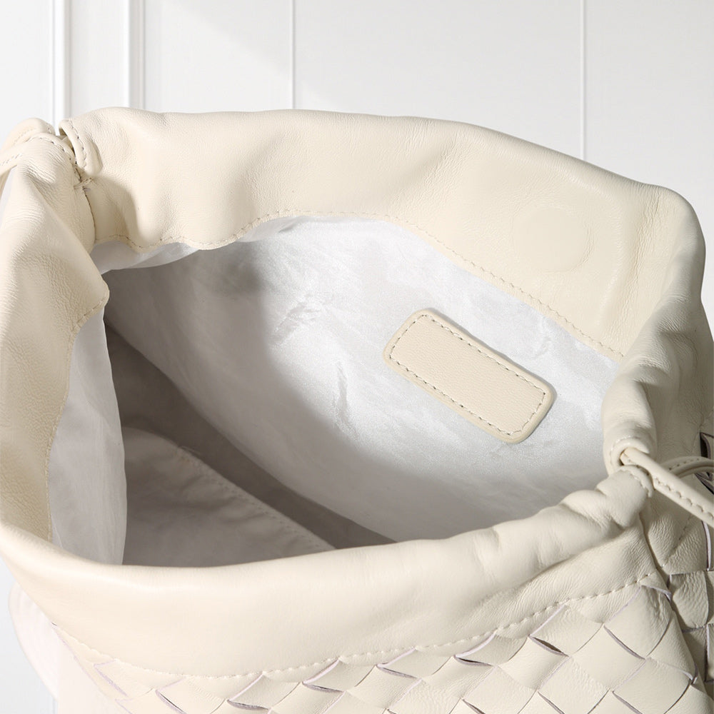 Women's Woven 100% Lambskin Leather Shoulder Bag in Cream