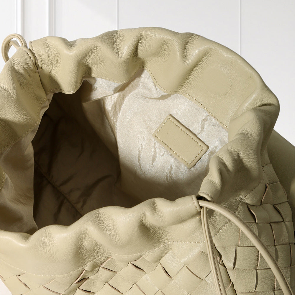 Women's Woven 100% Lambskin Leather Shoulder Bag in Cream