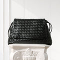 Women's Woven 100% Lambskin Leather Shoulder Bag in Cream