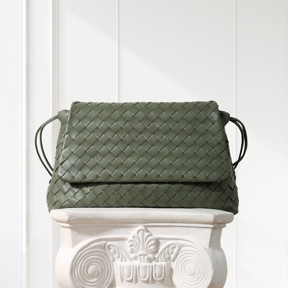 Women's Woven 100% Lambskin Leather Shoulder Bag in Cream