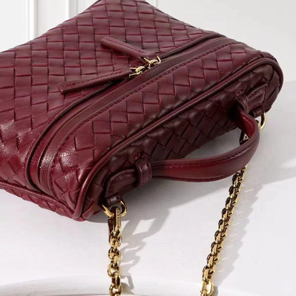 Woven Leather Mini Vanity Case Crossbody Bag | Compact Chain Shoulder Bag