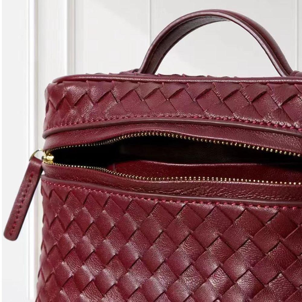 Woven Leather Mini Vanity Case Crossbody Bag | Compact Chain Shoulder Bag