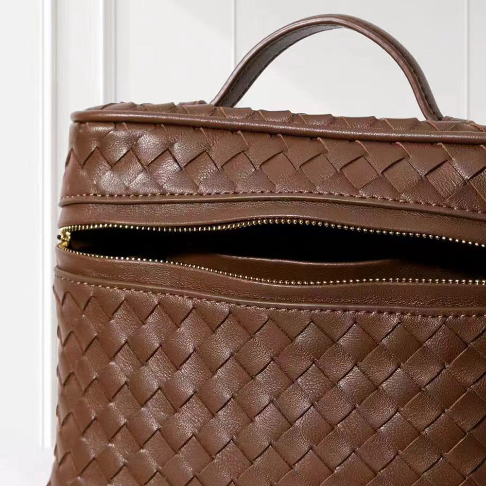 Woven Leather Mini Vanity Case Crossbody Bag | Compact Chain Shoulder Bag