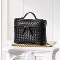 Woven Leather Mini Vanity Case Crossbody Bag | Compact Chain Shoulder Bag