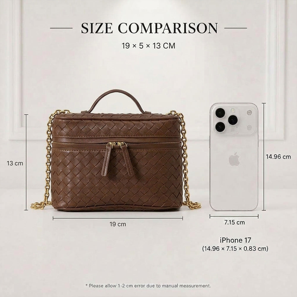 Woven Leather Mini Vanity Case Crossbody Bag | Compact Chain Shoulder Bag