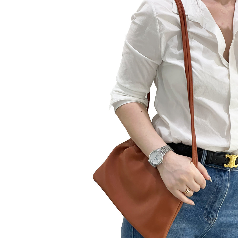 Stylish Small Calfskin Crossbody Bag - Zara-Inspired Brown Clutch for Women