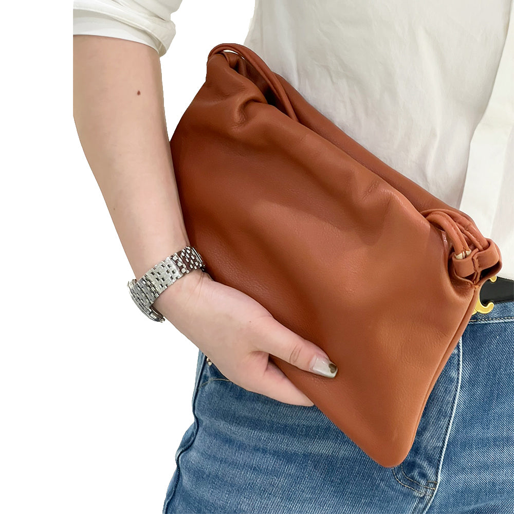 Stylish Small Calfskin Crossbody Bag - Zara-Inspired Brown Clutch for Women