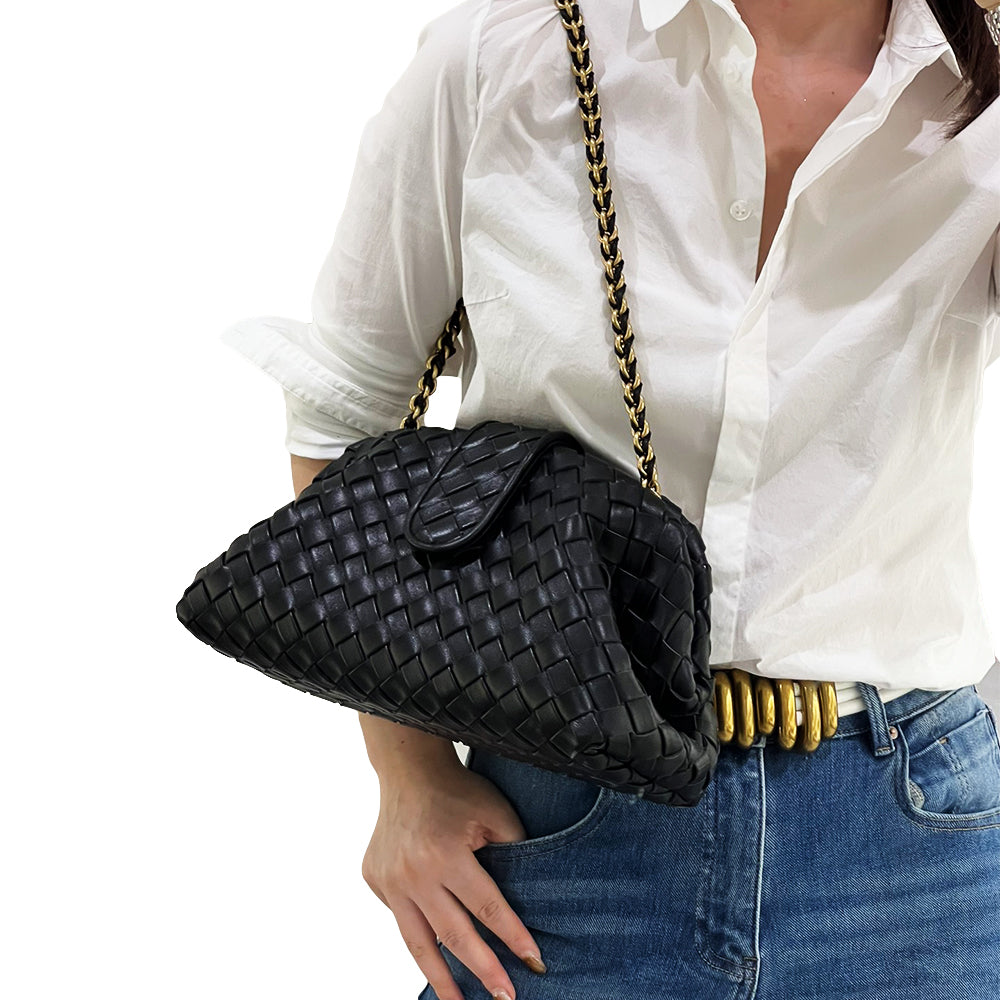 Lauren Teen Clutch With Chain Woven Leather Clutch, JKV-L4